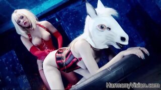 Lesbian in pony costume gets fucked in fetish 3some scene