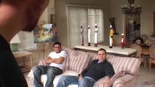 The Sloppy Brunette Sucks a Lot of Cock and Lets Herself Be Squirted Full