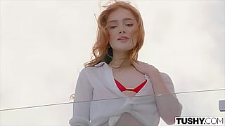 TUSHY Gorgeous redhead dped in threesome