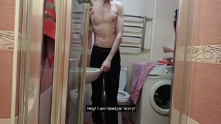 My dorm roommate came to wash while I was shaving