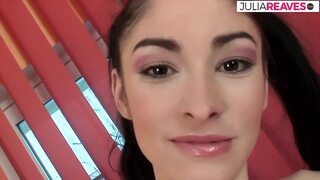 Hot girl sucks two huge cocks then gets fucked to a cumshot