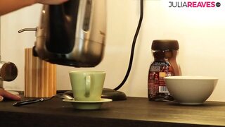 Hot girl rides cock on the kitchen floor after a foot job