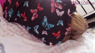 I'm relaxing in my bed and my wife comes with