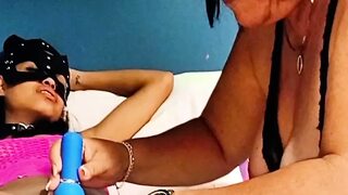 Mature MILF fucking her skinny 20-year-old stepdaughter with a tight pussy