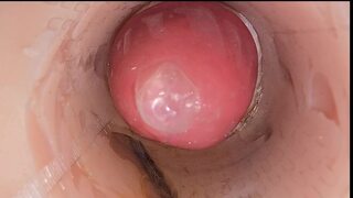 The camera in the deep pussy records a huge ejaculation