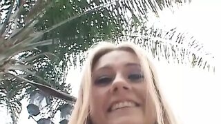 Blonde Whore Receives Messy Group Facial on Couch