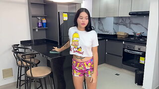 Beautiful Latina woman seduces a plumber apprentice while her husband