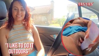 Outdoorsy Cutie Gets Hammered with Giant Toy, Squirts Like Mad