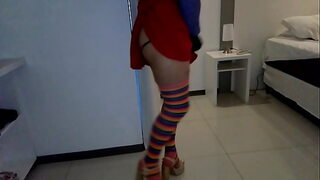 CD taking pictures of her tits &mdash;  his girlfriend comes in and they fuck &mdash;  he shoots his cum on her round ass