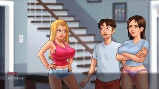 Two Horny Sluts Playing With Each Other's Big Juicy Boobs &mdash;  Pervert Watch Huge Breast - Summertime Saga 3D Porn Game