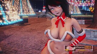 Raunchy 3D cartoon babes in bikinis and Santa hats getting