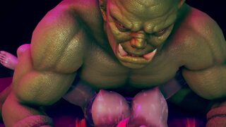 Gal warrior gets ravished by hulking monster as she succumbs