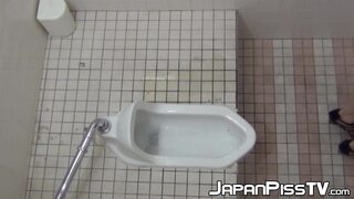 Spy cam films gorgeous Japanese chicks peeing in the toilet