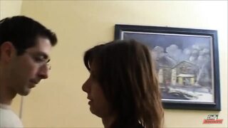 Hot brunette gives blowjob and fucked hard