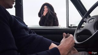 Stranger girl jerk off and sucked my dick through a