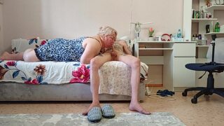 Stepmom sucks cock and gets cum in her throat