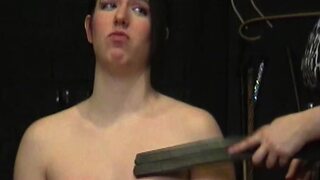 Bound and gagged brunette wants to stimulate with hot wax