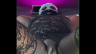 Ebony squirter multiple orgasm with the sex machine