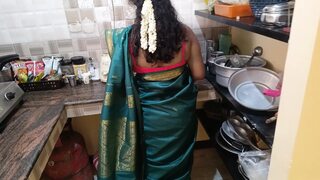 Housewife works at home with stepsister and her husband