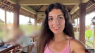 Public cafe delight: Cute girl's burger sesh gets saucy with