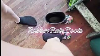 Rubber rain boots on size 6 feet, getting filthy on