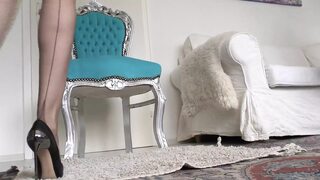 Banging my stiletto heels in filthy nylon-faced lesbian sex