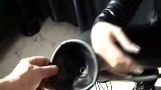 Hard and horny🥵, dildo through latex mask, super hard dicks