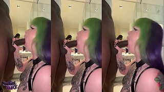 Goth Pawg Sucking & Riding MONSTER BBC Footjob Finish