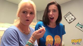 Fake hostel, real gangbang, young sluts devour each other's souls,