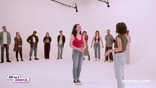 20 Guys Teasing One Girl in a Wild淫 Party: Part