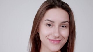 All-natural brunette Angelina S teases naked solo