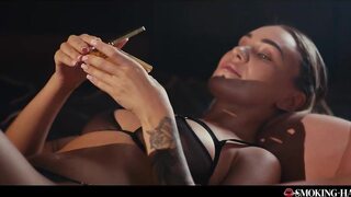 Smoking Porn Fetish - Sexy Blonde Babe Merida Sat In Lingerie Smoke Cigarette And Rides Cock