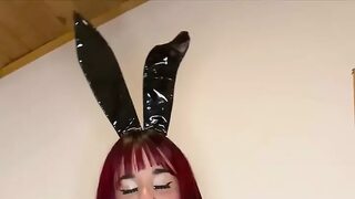 Cute bunny masturbates in front of the camera