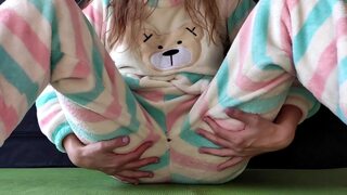 Schoolgirl with small tits in pajamas masturbate pussy and squirting
