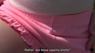 Slutty Japanese broad gets railed outside by a hunky stud,