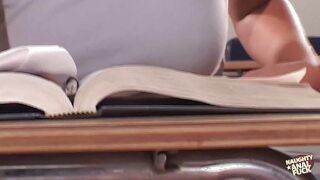 Haley Paige Tempts a Cougar in Detention with Passionate Kisses