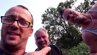 Pretty stranger fucks two guys outdoor