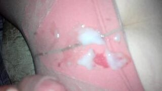 Semen dribbles down toasty pantyhosed calves then squishes onto calloused