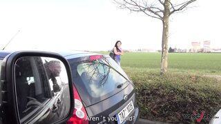 Busty brunette found on the street and convinced to fuck