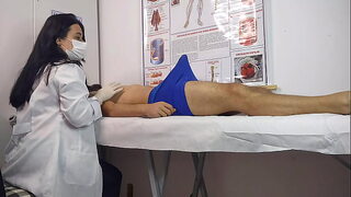 The dick got up in front of the nurse