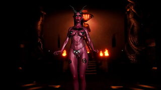 Skinny untamed succubus tempts you with erotic belly dance in