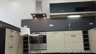 Tiny Teen Licks Grumpy Old Man's D*ck In Hot Threesome