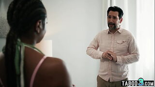 Ebony stepdaughter Destiny Mira gives her perv stepfather what he wants