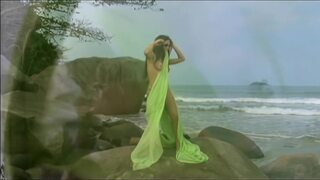 The Scenery Is Amazing As Two Hot Sluts Share A Big Cocked Dude By The Sea- AssMania