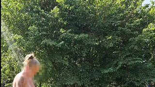 MrsPigHolo strap-fucks PigHole outside - quick outdoor fun