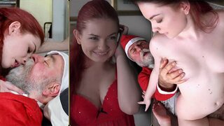 Scorching redhead devours jolly old Saint Nick's rod, unleashing explosive