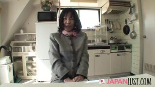 Rough and nasty Japanese granny in business suit gettin' her